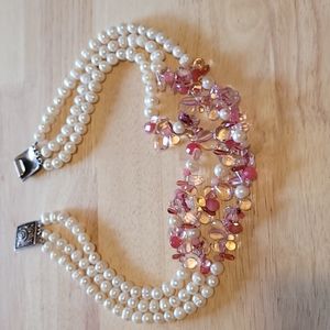 Genuine Pearl Necklace and Pink Lucite Bead Necklace